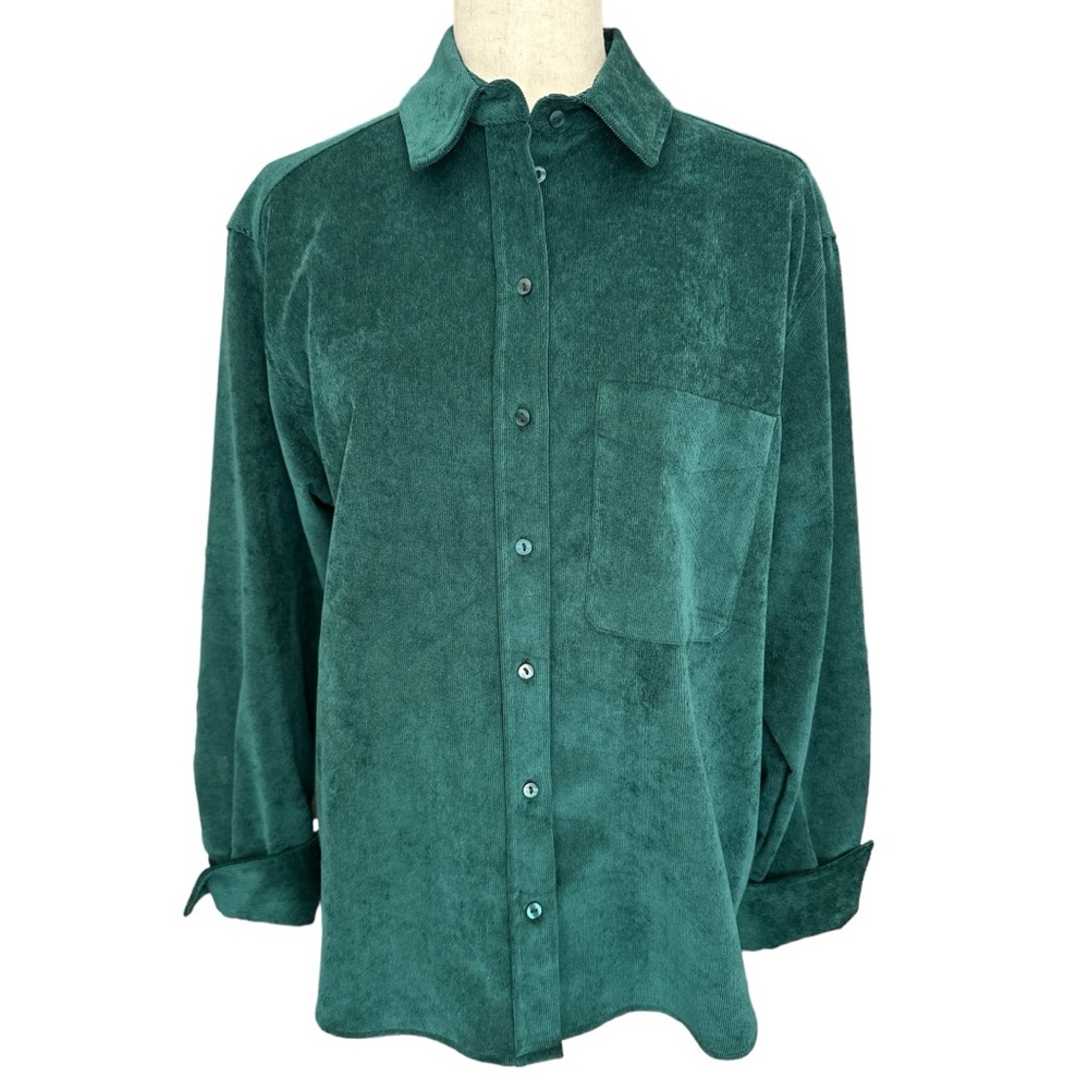 Zara Green Fine Wale Corduroy Shirt Size M - Picture 2 of 8